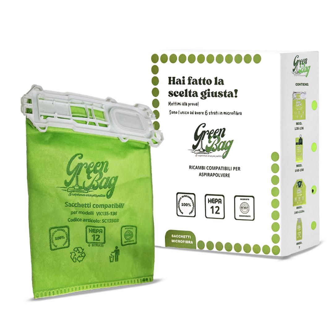 SACCHETTI GREEN BAG PER ASPIRAPOLVERE FOLLETTO VK 135 - 136 - 140 - 150 - 200 - 220S - VK 7