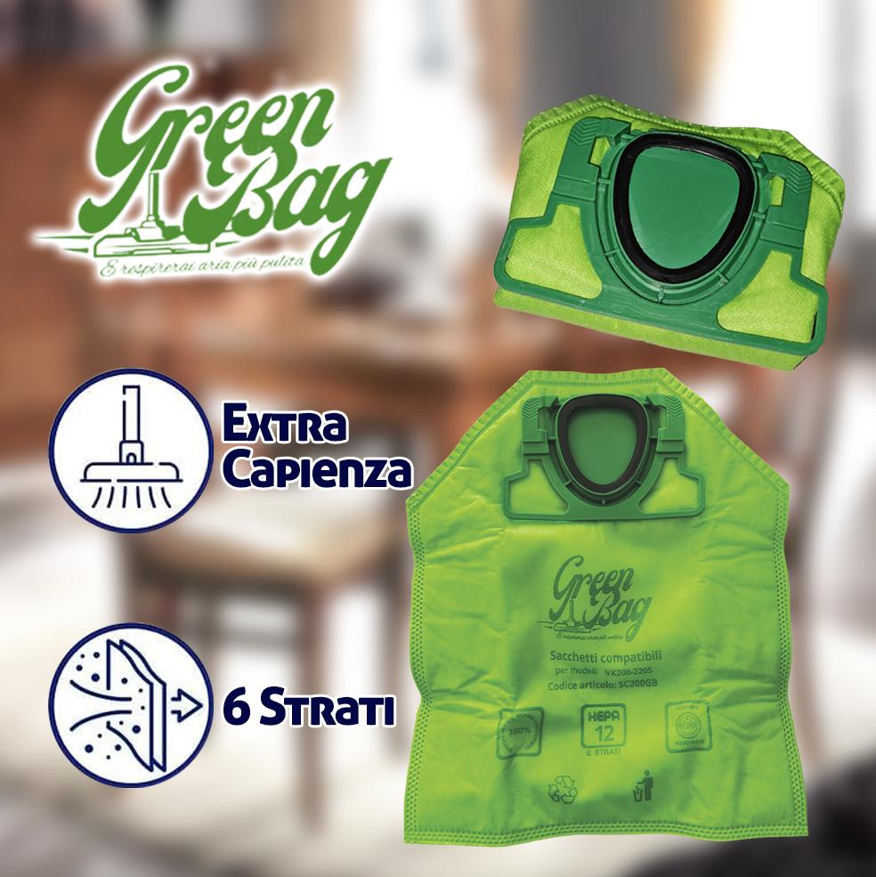 SACCHETTI GREEN BAG PER ASPIRAPOLVERE FOLLETTO VK 135 - 136 - 140 - 150 - 200 - 220S - VK 7