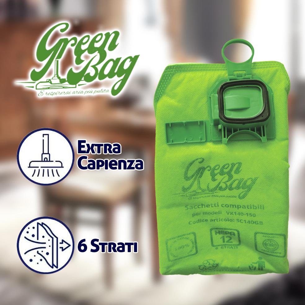 SACCHETTI GREEN BAG PER ASPIRAPOLVERE FOLLETTO VK 135 - 136 - 140 - 150 - 200 - 220S - VK 7