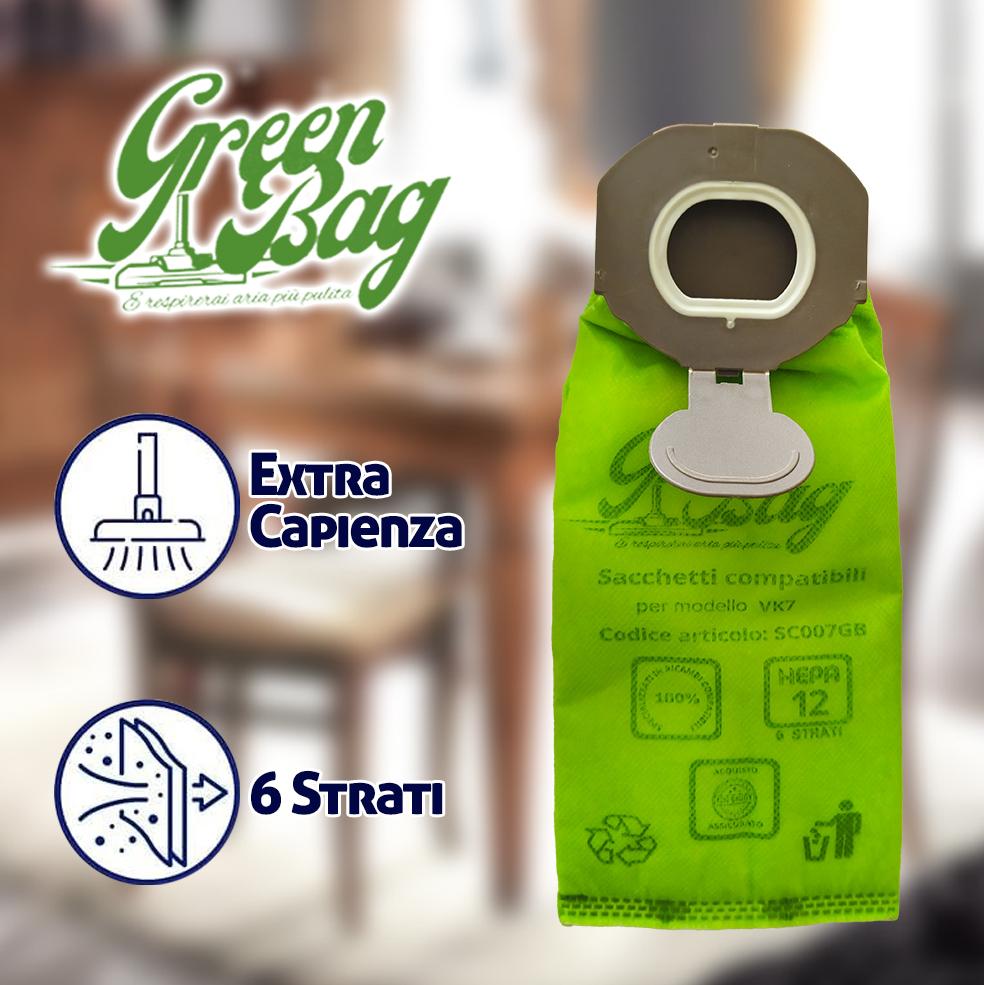 SACCHETTI GREEN BAG PER ASPIRAPOLVERE FOLLETTO VK 135 - 136 - 140 - 150 - 200 - 220S - VK 7