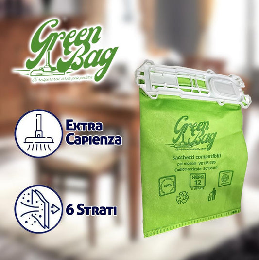 SACCHETTI GREEN BAG PER ASPIRAPOLVERE FOLLETTO VK 135 - 136 - 140 - 150 - 200 - 220S - VK 7