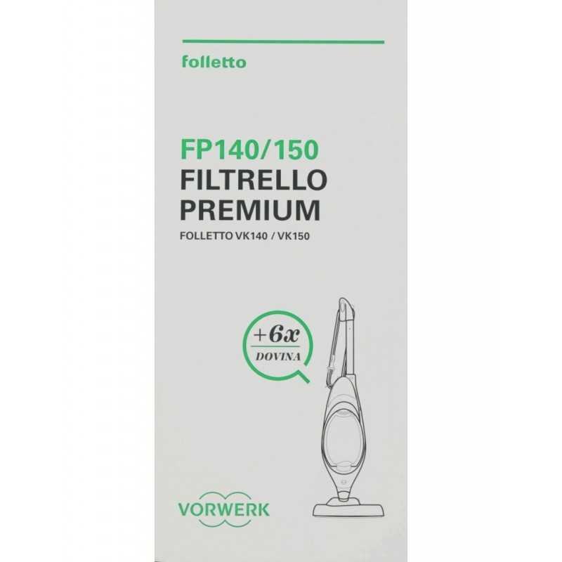 SACCHETTI ORIGINALI FP140/150 + 6 DOVINA FILTRELLO PREMIUM VORWERK FOLLETTO