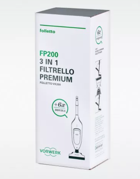 SACCHETTI ORIGINALI FP200/220s + 6 DOVINA FILTRELLO PREMIUM VORWERK FOLLETTO